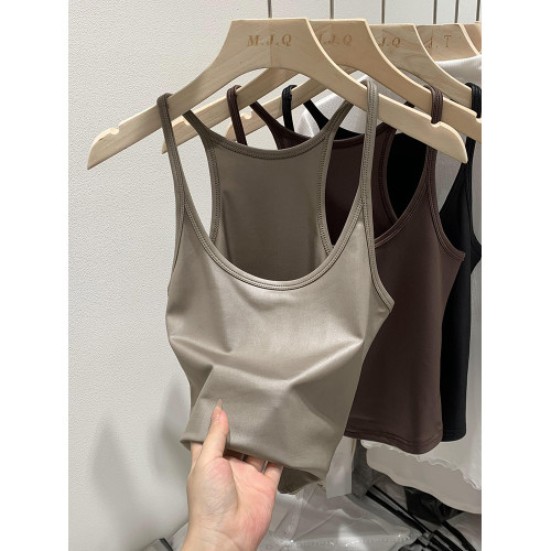 美式酷辣仿皮質修身小吊帶背心女內搭2025夏新款外穿無袖打底上衣