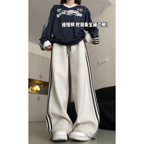 白灰色側條紋休閒運動褲女春夏季2025新款美式慵懶垂墜感兩穿衛褲 白灰色側條紋休閒運動褲女春夏季2025新款美式慵懶垂墜感兩穿衛褲