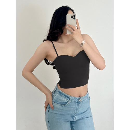大碼胖mm內搭顯瘦短款純欲風辣妹美背細肩小吊帶背心帶胸墊200斤