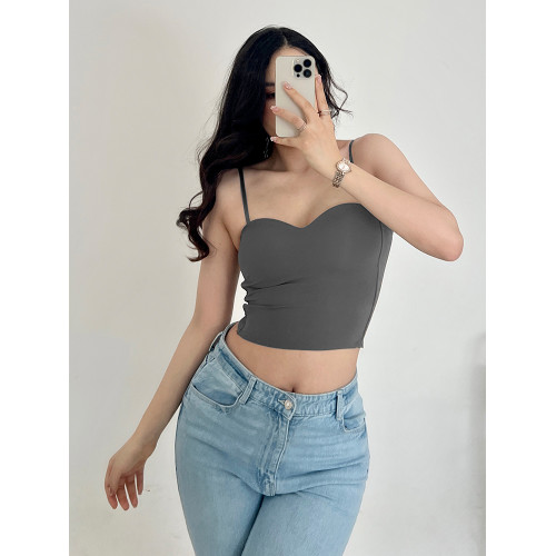 大碼胖mm內搭顯瘦短款純欲風辣妹美背細肩小吊帶背心帶胸墊200斤