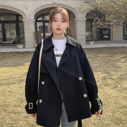 胖mm大碼新款風衣女春秋短款英倫風休閒韓版百搭寬松名媛氣質外套