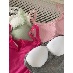 純欲風蕾絲邊白色吊帶帶胸墊背心女夏季外穿美背修身內搭短款上衣