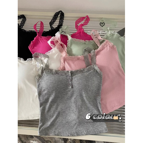 純欲風蕾絲邊白色吊帶帶胸墊背心女夏季外穿美背修身內搭短款上衣