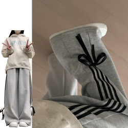 美式甜辣風絲帶蝴蝶結運動衛褲女春夏2025新款復古慵懶休閒濶腿褲