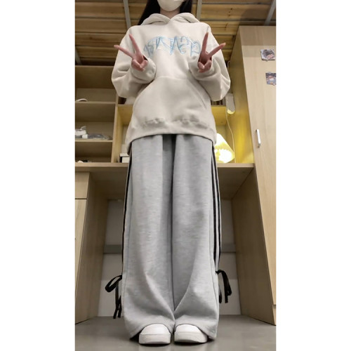 美式甜辣風絲帶蝴蝶結運動衛褲女春夏2025新款復古慵懶休閒濶腿褲 美式甜辣風絲帶蝴蝶結運動衛褲女春夏2025新款復古慵懶休閒濶腿褲