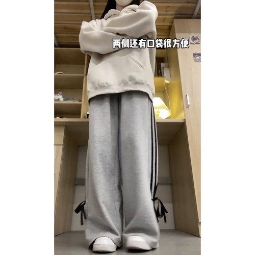 美式甜辣風絲帶蝴蝶結運動衛褲女春夏2025新款復古慵懶休閒濶腿褲 美式甜辣風絲帶蝴蝶結運動衛褲女春夏2025新款復古慵懶休閒濶腿褲