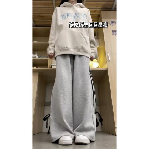 美式甜辣風絲帶蝴蝶結運動衛褲女春夏2025新款復古慵懶休閒濶腿褲 美式甜辣風絲帶蝴蝶結運動衛褲女春夏2025新款復古慵懶休閒濶腿褲