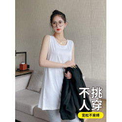 大碼200斤中長款純棉背心女內搭寬松衛衣打底吊帶遮屁股遮臀曡穿