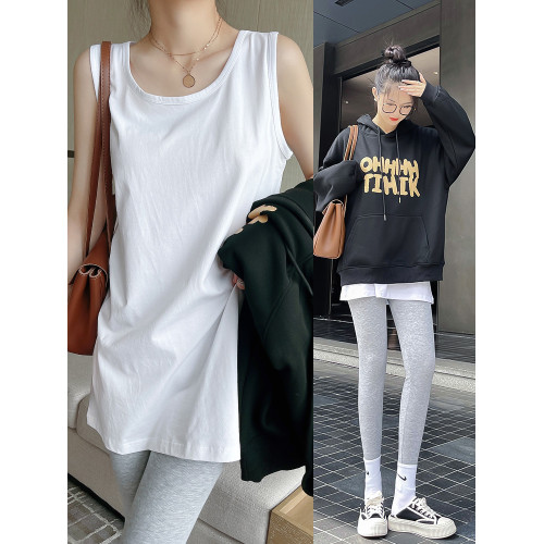 大碼200斤中長款純棉背心女內搭寬松衛衣打底吊帶遮屁股遮臀曡穿