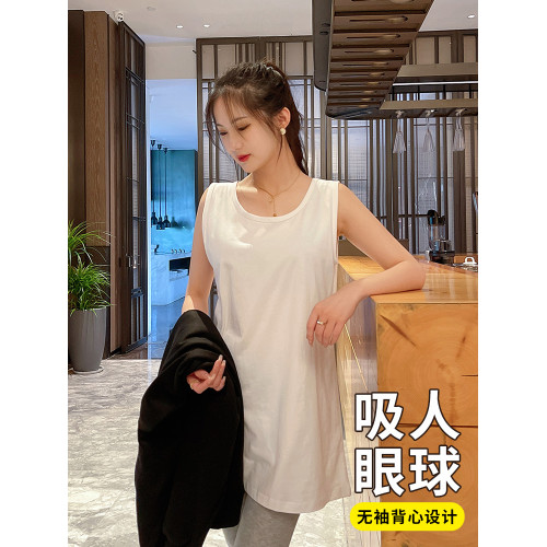 大碼200斤中長款純棉背心女內搭寬松衛衣打底吊帶遮屁股遮臀曡穿