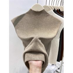 2025夏季半高領無袖針織衫女修身內搭修身打底衫背心氣質百搭上衣