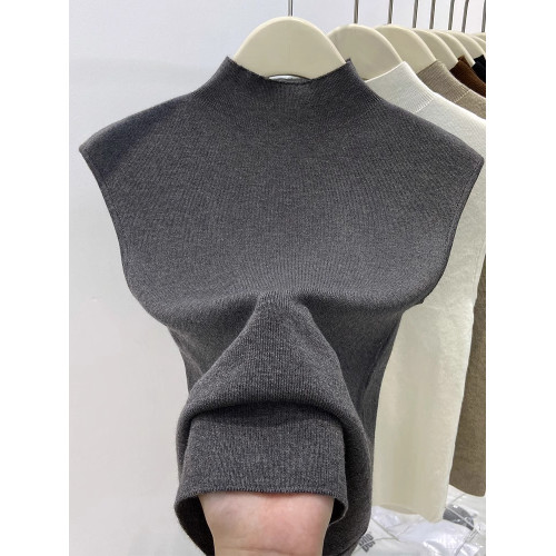 2025夏季半高領無袖針織衫女修身內搭修身打底衫背心氣質百搭上衣