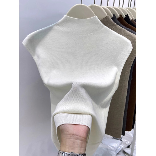 2025夏季半高領無袖針織衫女修身內搭修身打底衫背心氣質百搭上衣