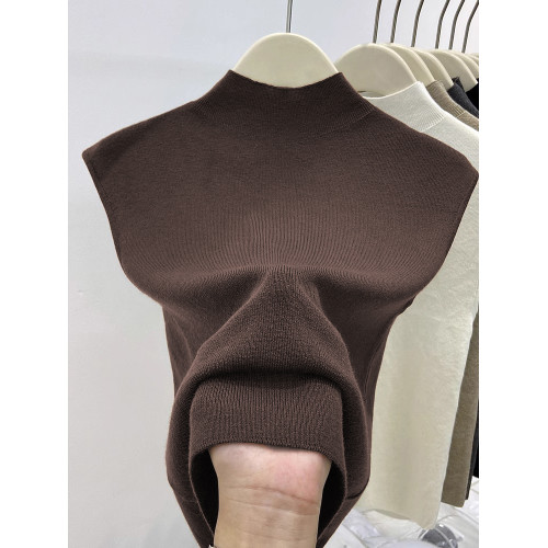 2025夏季半高領無袖針織衫女修身內搭修身打底衫背心氣質百搭上衣