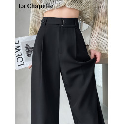 拉夏貝爾黑色高級感西裝褲女春夏秋冬高腰垂感加絨加厚窄版濶腿褲