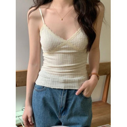 新款蕾絲純欲吊帶背心女白色顯瘦百搭辣妹帶胸墊外穿內搭打底上衣