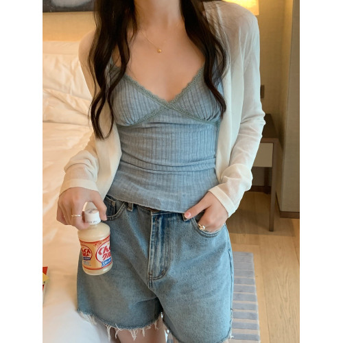 新款蕾絲純欲吊帶背心女白色顯瘦百搭辣妹帶胸墊外穿內搭打底上衣