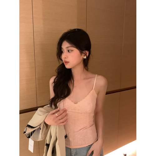 新款蕾絲純欲吊帶背心女白色顯瘦百搭辣妹帶胸墊外穿內搭打底上衣