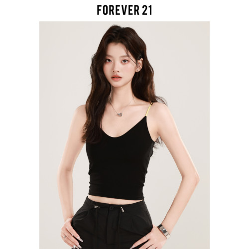Forever 21設計感撞色修身吊帶女辣妹背心灰色帶胸墊美背純欲上衣