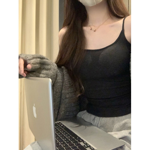 辣妹內搭磨毛帶胸墊吊帶背心女秋冬白色緊身外穿美背打底衫上衣潮