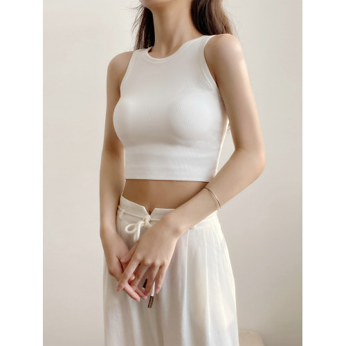 帶胸墊短款背心女莫代爾螺紋辣妹無袖吊帶運動打底衫外穿露臍上衣