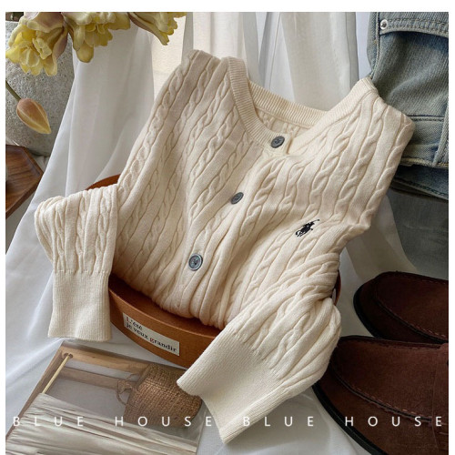 韓系圓領刺綉麻花針織開衫女2023早秋新款休閒百搭軟糯毛衣外套潮 韓系圓領刺綉麻花針織開衫女2023早秋新款休閒百搭軟糯毛衣外套潮