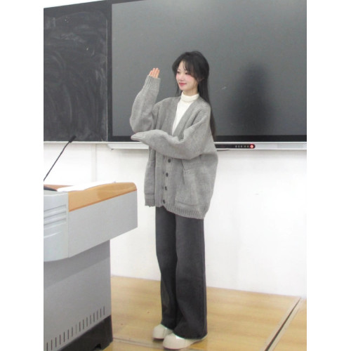 灰色毛衣外套女秋冬2025新款寬松外穿日系慵懶風復古軟糯針織開衫