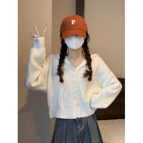 連帽毛衣針織衫外套外搭開衫女秋冬季2025新款慵懶風短款內搭上衣 連帽毛衣針織衫外套外搭開衫女秋冬季2025新款慵懶風短款內搭上衣