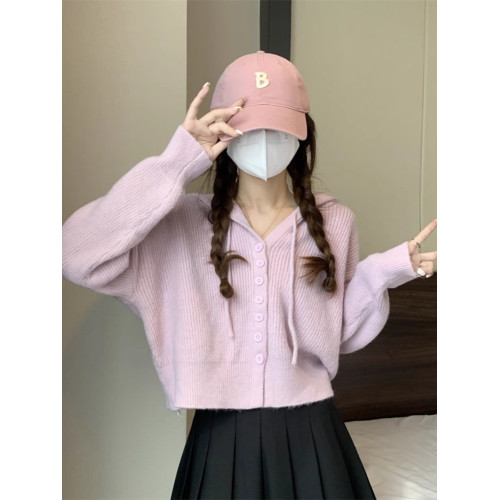 連帽毛衣針織衫外套外搭開衫女秋冬季2025新款慵懶風短款內搭上衣 連帽毛衣針織衫外套外搭開衫女秋冬季2025新款慵懶風短款內搭上衣