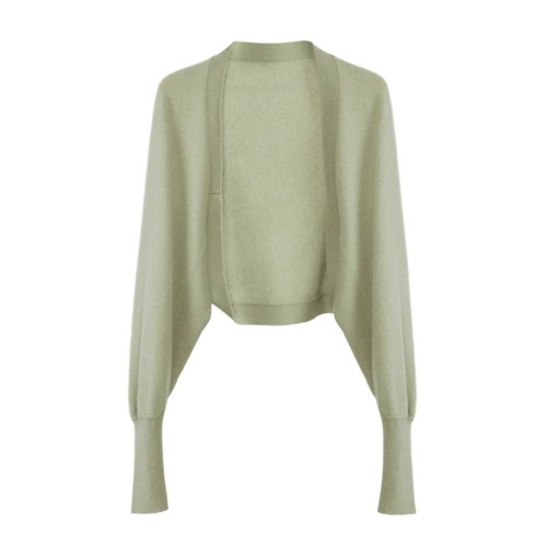 早秋外搭綠色小披肩配吊帶裙薄紗坎肩罩衫女短款防曬針織開衫上衣 早秋外搭綠色小披肩配吊帶裙薄紗坎肩罩衫女短款防曬針織開衫上衣