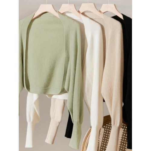 早秋外搭綠色小披肩配吊帶裙薄紗坎肩罩衫女短款防曬針織開衫上衣 早秋外搭綠色小披肩配吊帶裙薄紗坎肩罩衫女短款防曬針織開衫上衣