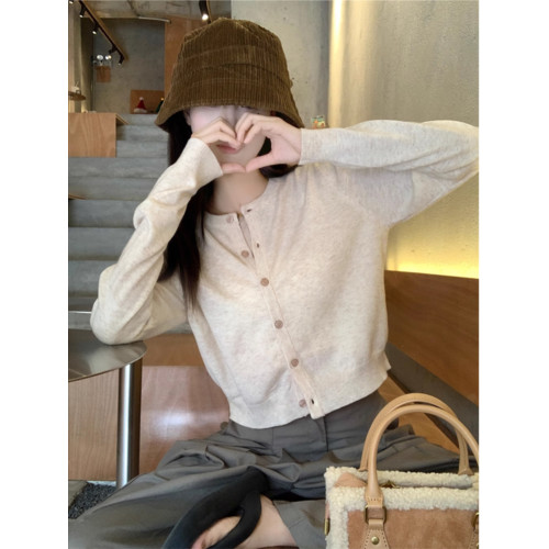 韓系針織小開衫女春秋冬外穿薄款毛衣外套小個子短款修身內搭上衣