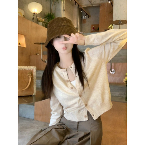 韓系針織小開衫女春秋冬外穿薄款毛衣外套小個子短款修身內搭上衣