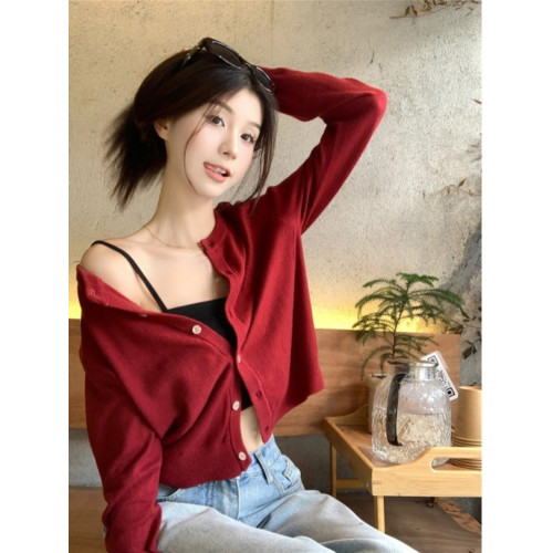 韓系針織小開衫女春秋冬外穿薄款毛衣外套小個子短款修身內搭上衣