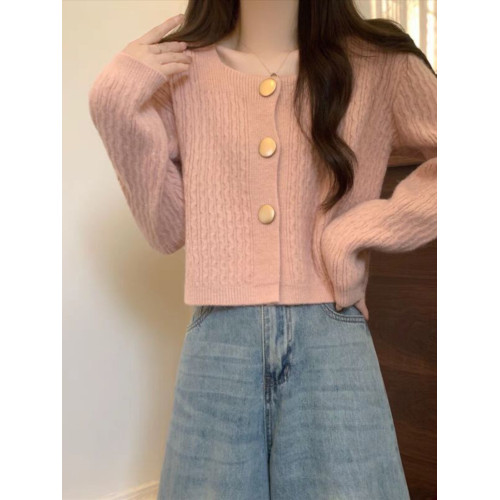 別致獨特方領寬松短款毛衣開衫外套女春秋2025新款小個子針織上衣