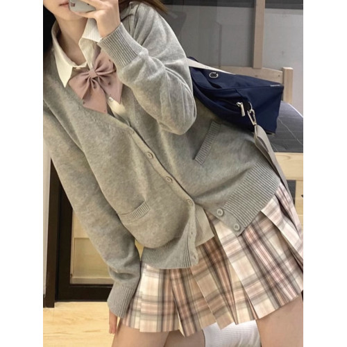 原創JK毛衣開衫外套女春秋日系學院風製服校供感深灰長袖針織上衣 原創JK毛衣開衫外套女春秋日系學院風製服校供感深灰長袖針織上衣