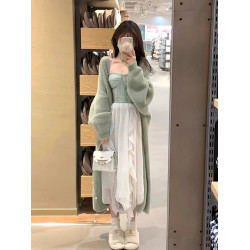 水貂絨毛衣外套女寬松慵懶風中長款溫柔穿搭針織開衫浴袍大衣秋冬