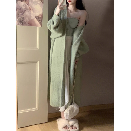 水貂絨毛衣外套女寬松慵懶風中長款溫柔穿搭針織開衫浴袍大衣秋冬