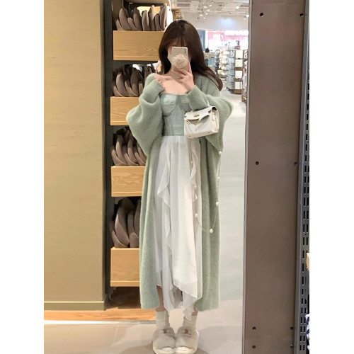 水貂絨毛衣外套女寬松慵懶風中長款溫柔穿搭針織開衫浴袍大衣秋冬