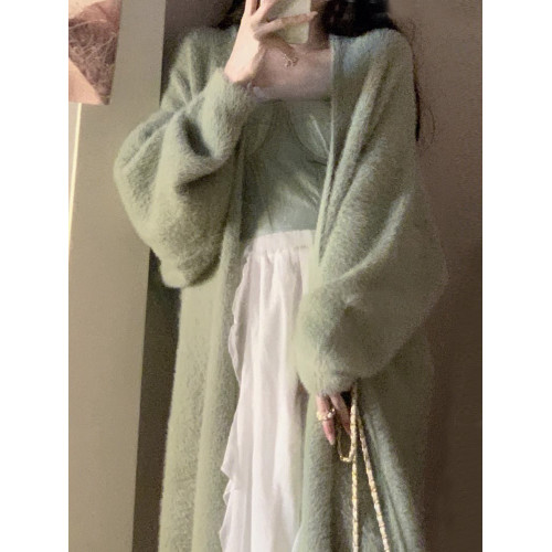 水貂絨毛衣外套女寬松慵懶風中長款溫柔穿搭針織開衫浴袍大衣秋冬