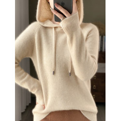 100%羊毛減齡連帽衛衣女羊絨針織衫帽衫寬松打底衫羊毛衫大碼毛衣