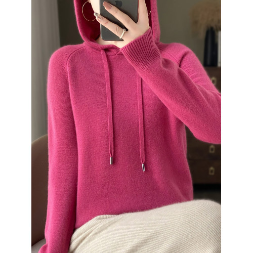 100%羊毛減齡連帽衛衣女羊絨針織衫帽衫寬松打底衫羊毛衫大碼毛衣