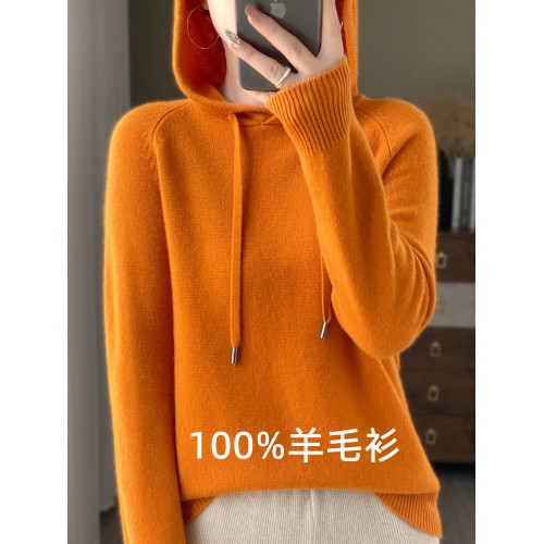 100%羊毛減齡連帽衛衣女羊絨針織衫帽衫寬松打底衫羊毛衫大碼毛衣