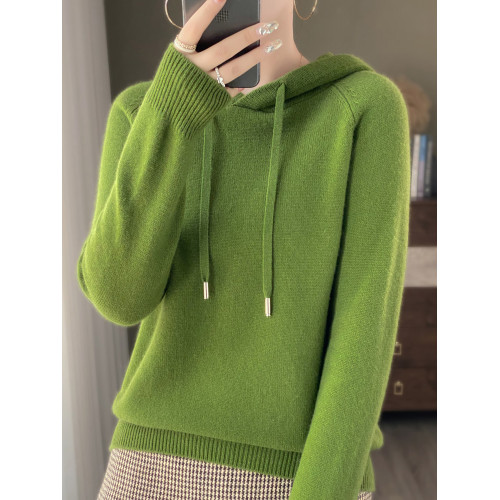 100%羊毛減齡連帽衛衣女羊絨針織衫帽衫寬松打底衫羊毛衫大碼毛衣