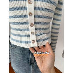 玖月伍【日光島嶼】條紋針織衫女秋季一字肩修身短款打底上衣