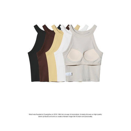 小吊帶背心女外穿夏美背內衣文胸一體內搭帶胸墊運動瑜珈掛脖上衣
