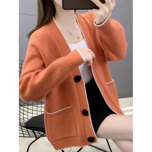 春秋裝短款純色羊絨開衫女V領針織外搭韓版寬松毛衣外套長袖百搭