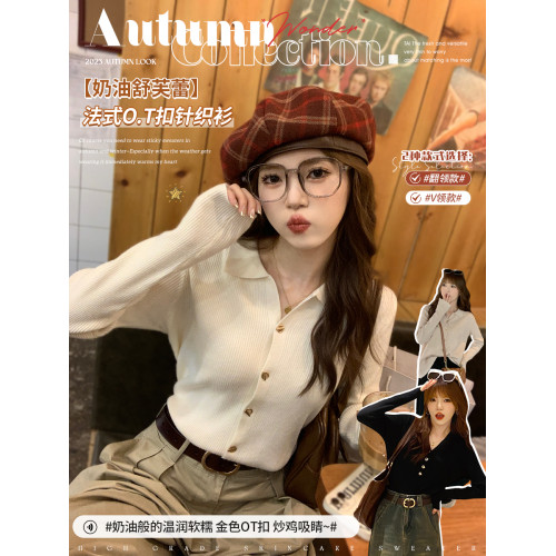 針織衫上衣早秋女裝2025新款polo領小香風內搭打底衫春秋洋氣毛衣