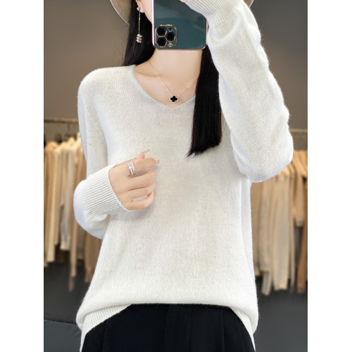 一線成衣100純羊毛V領打底衫女2024新款秋冬內搭寬松顯瘦針織毛衣