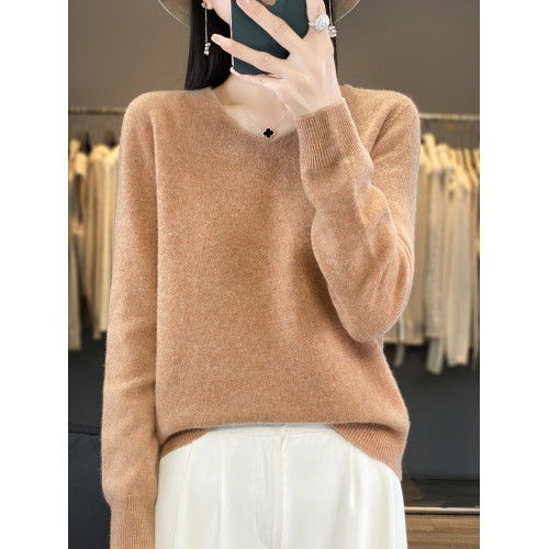 一線成衣100純羊毛V領打底衫女2024新款秋冬內搭寬松顯瘦針織毛衣